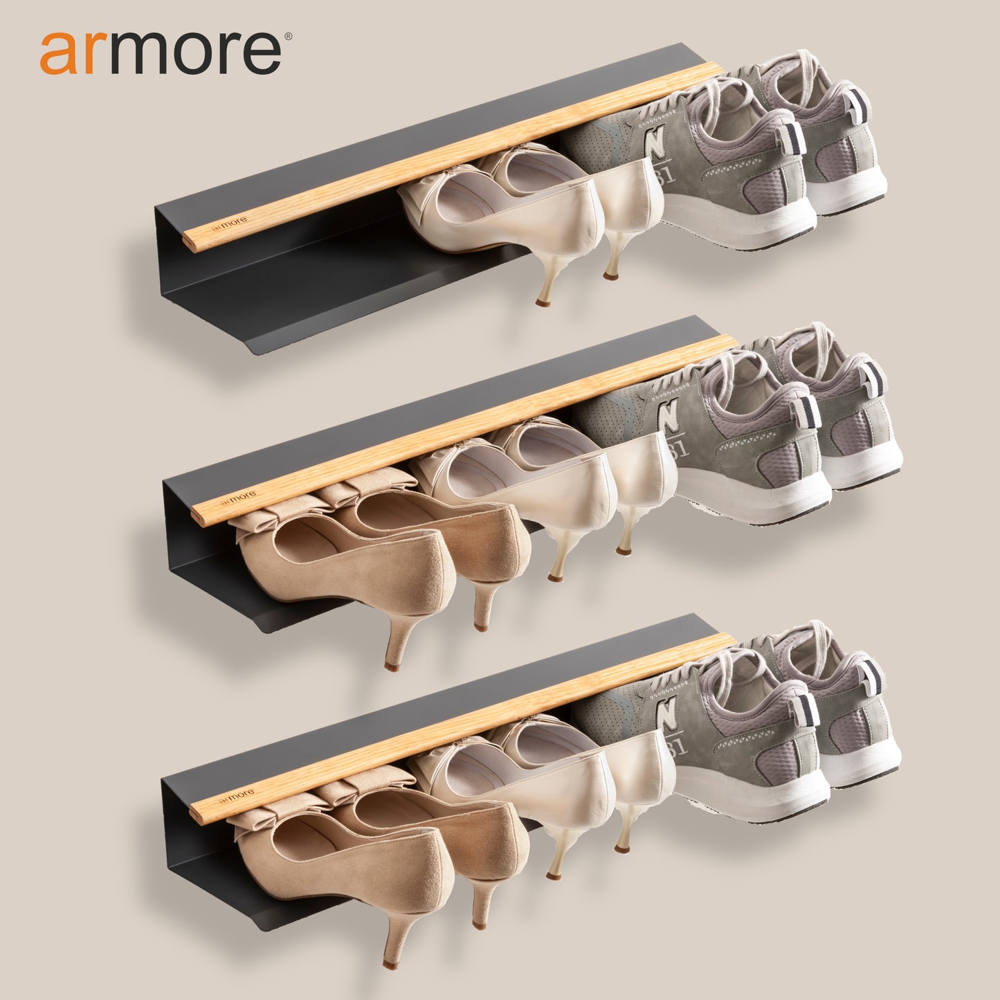 Mensola porta scarpe grigio 80 cm 3 pezzi