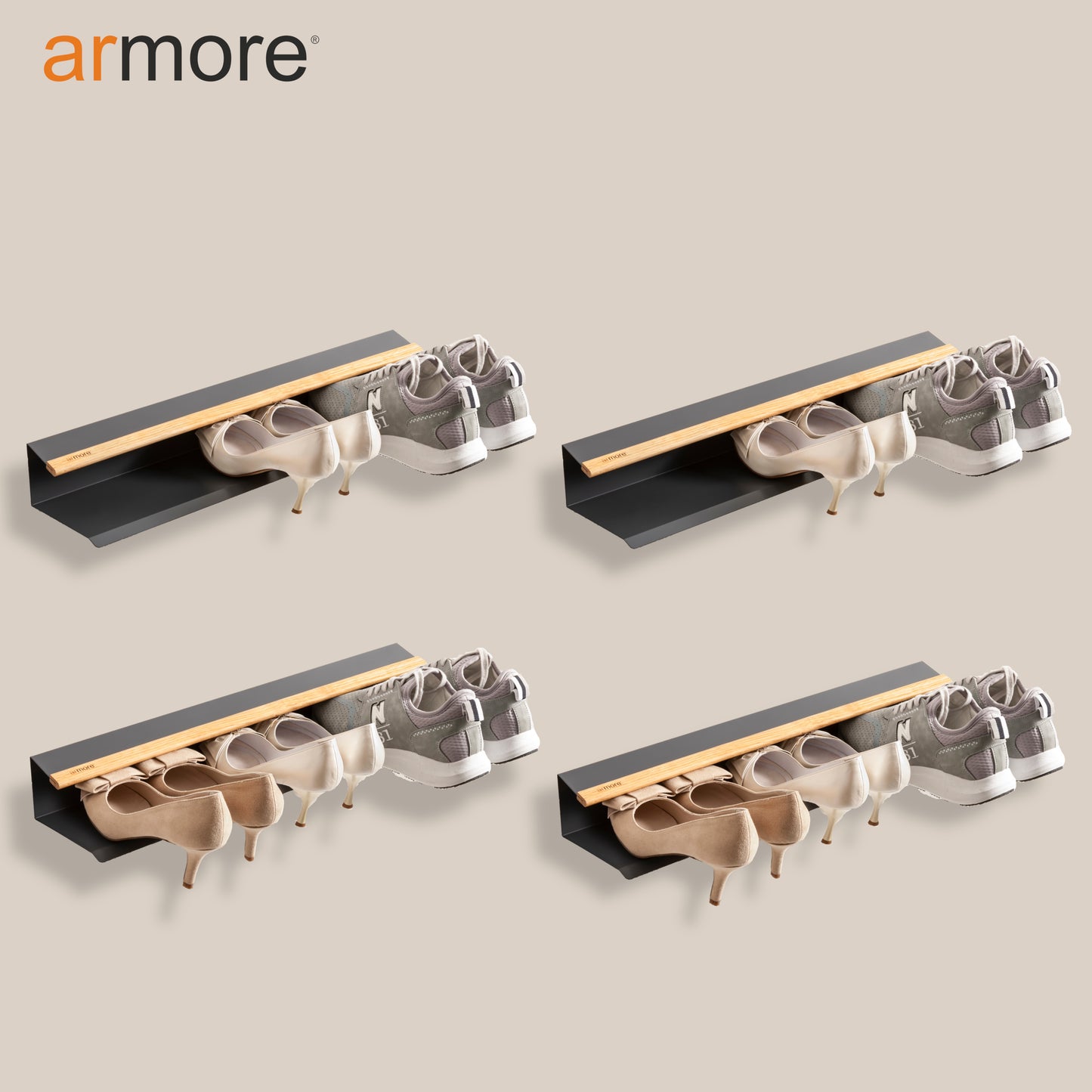 Mensola porta scarpe grigio 80 cm 3 pezzi