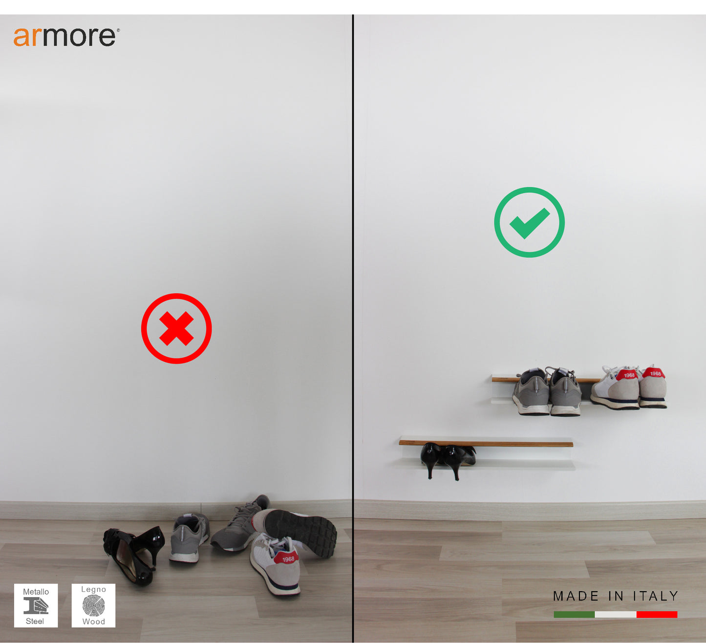 Mensola porta scarpe grigio 80 cm 3 pezzi